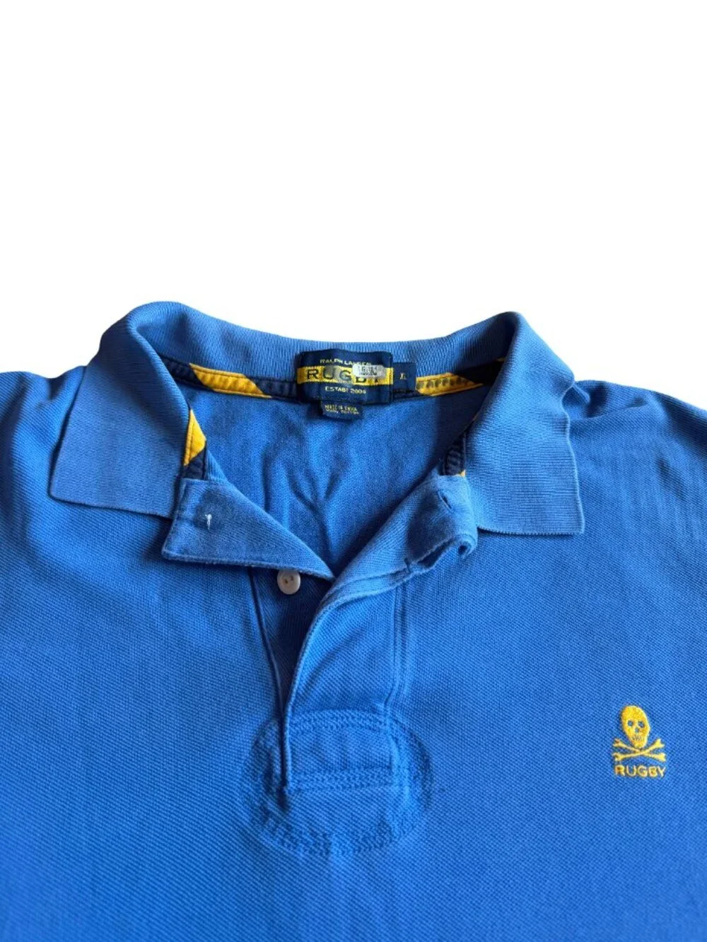 Ralph Lauren Rugby Blue Short Sleeve Polo Shirt Logo 100% Cotton Size XL Men's